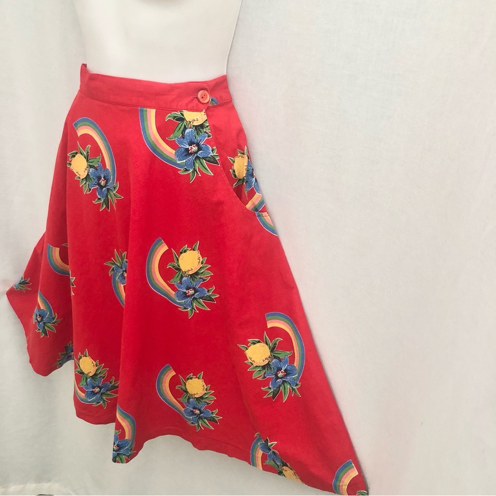 Vintage Hawaiian Rainbow Floral Swing Skirt 60s-70s Medium - Picture 6 of 12